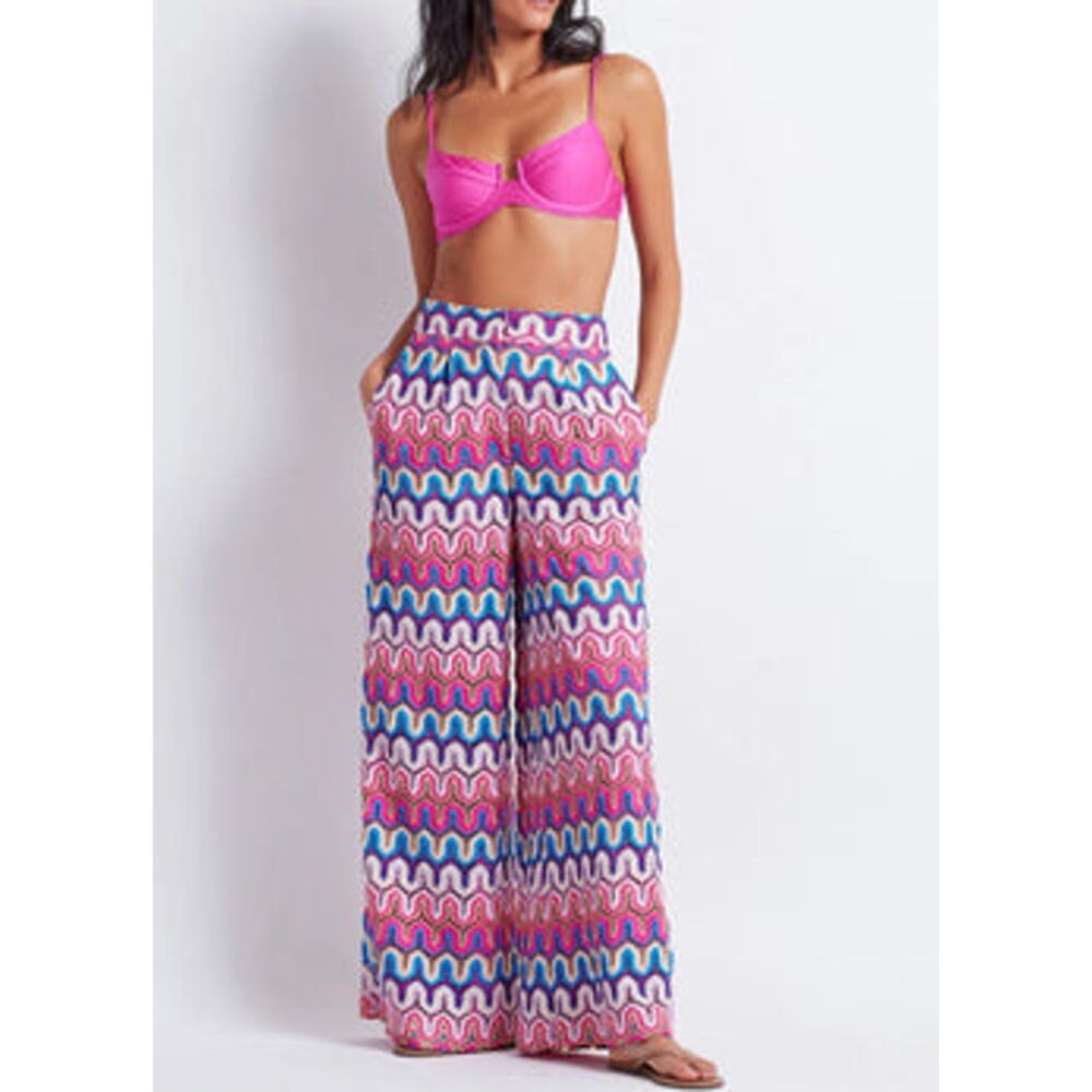 PatBO x Alessandra Ambrosio Pink Multi Crochet Wide Leg Pants Size 2 Resortwear